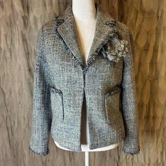 BCBG Max Azria Steel Blue Tweed Jacket - Picture 2 of 9